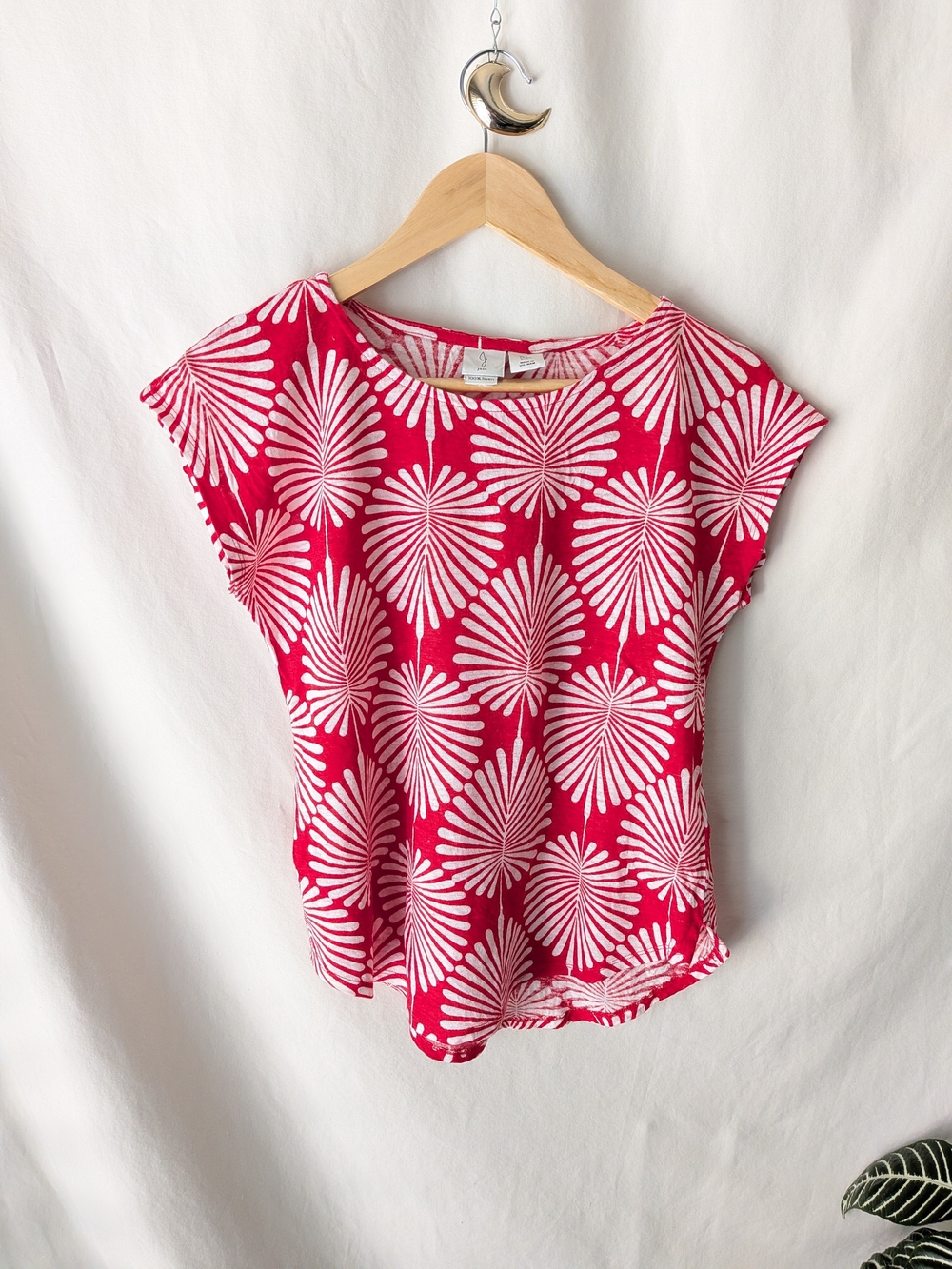 Joie 100% Linen Red And White Abstract Print Cap Sleeve Top Size S